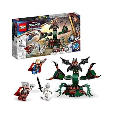 LEGO 76207 Marvel Attaque sur Le Nouvel Asgard, Jouet à Construire avec Figurines de Thor des Avengers et Son Marteau, pour Enfants de 7 Ans et Plus