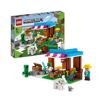 image LEGO 21184 Minecraft La Boulangerie, Jouet de Village, Figurines de Creeper, Épée et Animal, Cadeau Anniversaire Garçons et Filles de 8 Ans et Plus