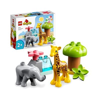 image LEGO 10971 Duplo Animaux Sauvages d’Afrique, Jouet sur Le Safari pour Enfants de 2 Ans avec Figurines d'animaux Éléphant et de Girafe, avec Tapis de Jeu