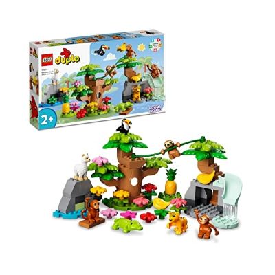 LEGO 10973 Duplo Animaux Sauvages d’Amérique du Sud: Jouet d'Exploration Naturelle pour Enfants Dès 2 Ans, avec Figurines de Crocodile, Singes, Paresseux, Jaguar, Tapis de Jeu Éducatif