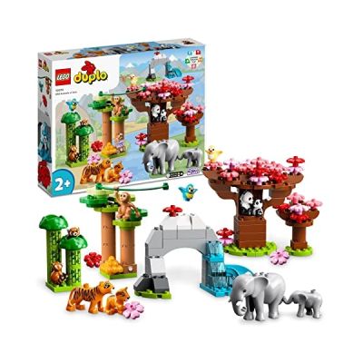 LEGO 10974 Duplo Animaux Sauvages d’Asie, Jouet pour Enfants de 2 à 5 Ans, Figurines de Bébé Éléphants et Tigres avec Sons, avec Tapis de Jeu