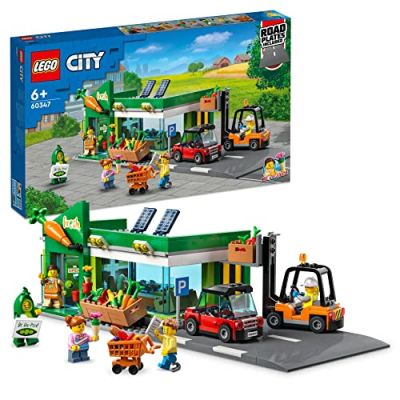LEGO 60347 City L’Épicerie, Jouet avec Magasin, Chariot Élévateur et Plaques de Route pour Enfants Dès 6 Ans, Jeu Éducatif pour Simuler Le Quotidien