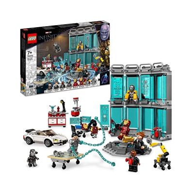 image LEGO 76216 Marvel L’Armurerie d’Iron Man, Jouet Armure, Minifigurine Tony Stark, Super-Héro, Film Avengers, Idée Cadeau Enfants de 7 Ans et Plus