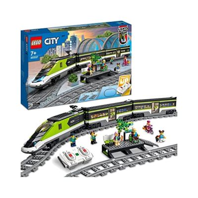 image LEGO City Le Train de Voyageurs Express - Jouet de Locomotive Télécommandé avec Phares Fonctionnels, Rails, Wagon-Restaurant - Idée Cadeau pour Enfants Dès 7 Ans - Voyage Ferroviaire 60337