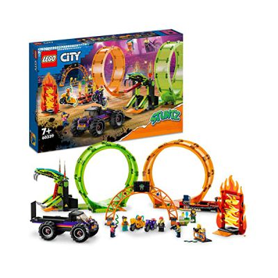 LEGO 60339 City Stuntz L’Arène de Cascade avec Double Looping, Jouet de Monster Truck avec Rampe et Minifigurines de Cascadeur, Enfants 7 Ans et Plus