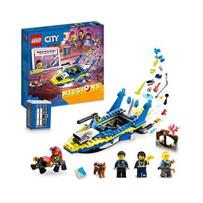 LEGO 60355 City Missions des Détectives de la Police sur l’Eau, Jouet de Construction Interactif avec Briques, Bateau en Briques et 4 Minifigurines