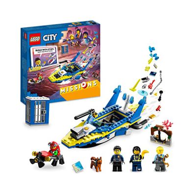 image LEGO 60355 City Missions des Détectives de la Police sur l’Eau, Jouet de Construction Interactif avec Briques, Bateau en Briques et 4 Minifigurines