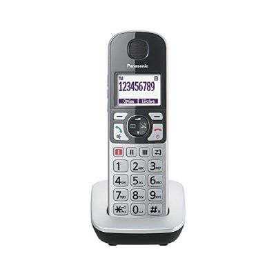 image Panasonic KX-TGQ500GS Téléphone senior (téléphone sans fil IP DECT (sans fil) avec grands boutons, bouton d'urgence, téléphone retiré pour appareil auditif) Argent