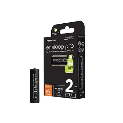 image eneloop Pro, Piles Rechargeables AA/Mignon, Lot de 2, capacité de Min. 2500 mAh, Piles Ni-MH, prêt à l'emploi, Rechargeables jusqu'à 500 Fois, Emballage sans Plastique, Pro, Noires