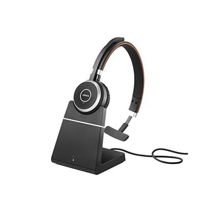 image Jabra Evolve 65 Wireless Mono On-Ear Headset – Microsoft Teams Certified Headphones With Long-Lasting Battery with Charging Stand – USB Bluetooth Adapter – black