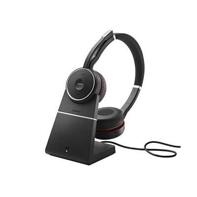 image Jabra Evolve 75 UC Wireless Stereo On-Ear Headset – Unified Communications Optimised Headphones With Long-Lasting Battery and Charging Stand – USB Bluetooth Adapter – Black
