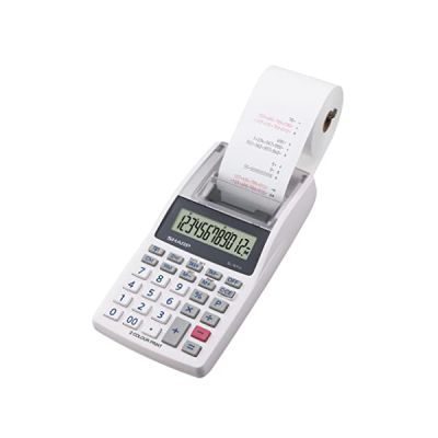 image Sharp Mini calculatrice-imprimante de bureau à 12 chiffres avec écran LCD - Impression bicolore (noir/rouge) - Couleur : gris