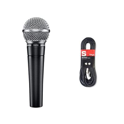 image Shure Dynamic Microphone Shure Sm58-S Black and Silver, Vocal Cardiodie & Stagg 10 m Câble Microphone XLR - Phono de Haute Qualité - Noir
