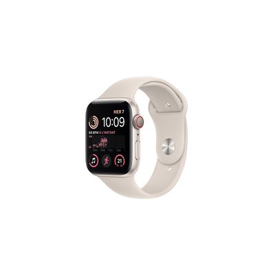 image Apple Watch SE (2ᵉ génération) (GPS + Cellular, 44mm) Montre connectée - Boîtier en Aluminium lumière stellaire, Bracelet Sport lumière stellaire - Regular. Suivi de la Forme Physique et du Sommeil