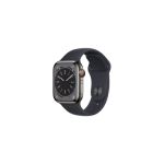 image produit Apple 2022 Watch Series 8 GPS + Cellular, Boîtier en Acier Inoxydable Graphite de 41 mm, Bracelet Sport Minuit - Regular