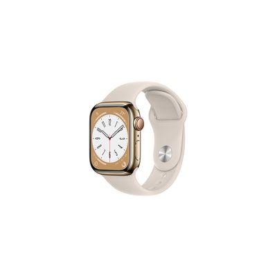 image Apple 2022 Watch Series 8 GPS + Cellular, Boîtier en Acier Inoxydable Or de 41 mm, Bracelet Sport Lumière stellaire - Regular