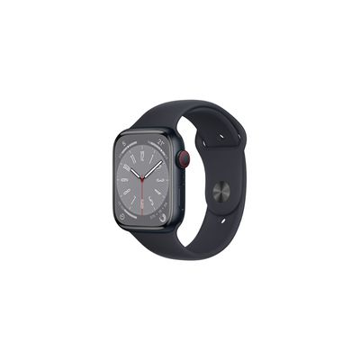 image Apple Watch Series 8 GPS + Cellular, Boîtier en Aluminium Minuit de 45 mm, Bracelet Sport Minuit - Regular