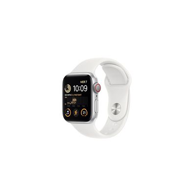 image Apple Watch SE (2ᵉ génération) (GPS + Cellular, 40mm) Montre connectée - Boîtier en Aluminium Argent, Bracelet Sport Blanc - Regular. Suivi de la Forme Physique et du Sommeil, détection des Accidents