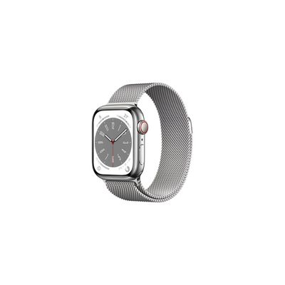 image Apple Watch Series 8 GPS + Cellular, Boîtier en Acier Inoxydable Argent de 41 mm, Bracelet Milanais Argent