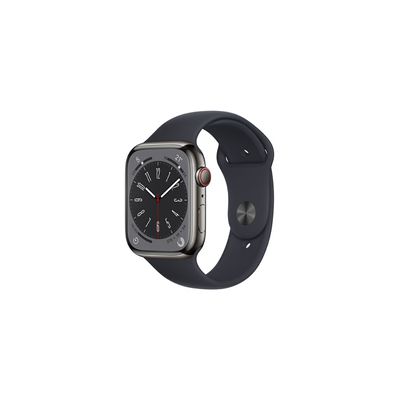 Apple Watch Series 8 GPS + Cellular, Boîtier en Acier Inoxydable Graphite de 45 mm, Bracelet Sport Minuit - Regular