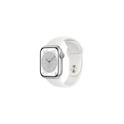 image Apple Watch Series 8 GPS, Boîtier en Aluminium Argent de 41 mm, Bracelet Sport Blanc - Regular