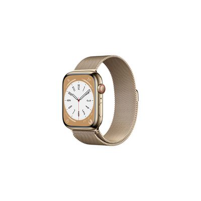 image Apple Watch Series 8 GPS + Cellular, Boîtier en Acier Inoxydable Or de 45 mm, Bracelet Milanais Or