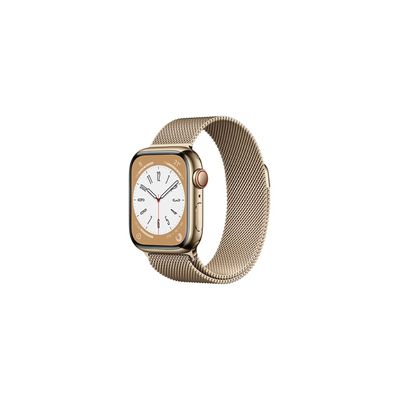 image Apple Watch Series 8 GPS + Cellular, Boîtier en Acier Inoxydable Or de 41 mm, Bracelet Milanais Or