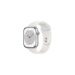 image produit Apple Watch Series 8 GPS, Boîtier en Aluminium Argent de 45 mm, Bracelet Sport Blanc - Regular