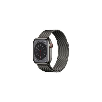 image Apple Watch Series 8 GPS + Cellular, Boîtier en Acier Inoxydable Graphite de 41 mm, Bracelet Milanais Graphite