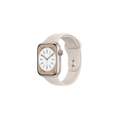 image Apple Watch Series 8 GPS + Cellular, Boîtier en Aluminium lumière stellaire de 45 mm, Bracelet Sport lumière stellaire - Regular