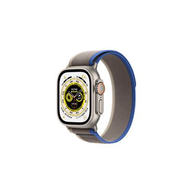 image Apple Watch Ultra (GPS + Cellular, 49mm) Montre connectée - Boîtier en Titane avec Boucle Trail Bleu/Gris - S/M. Suivi de l’activité Physique, GPS Haute précision,autonomie Extra-Longue durée