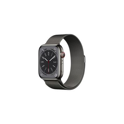 image Apple Watch Series 8 GPS + Cellular, Boîtier en Acier Inoxydable Graphite de 45 mm, Bracelet Milanais Graphite