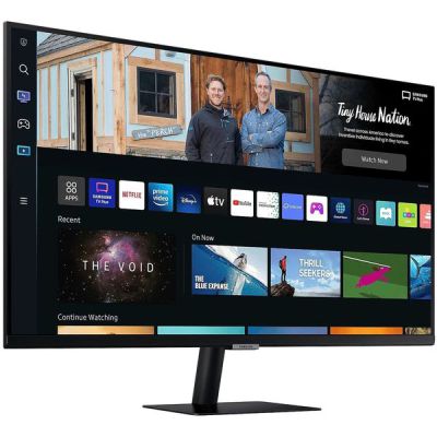 Samsung Smart Monitor M5 27’’ en resolution Full HD. Le 1er écran tout-en-un pour accéder facilement à vos applications de divertissement et travail. LS27BM500EUXEN