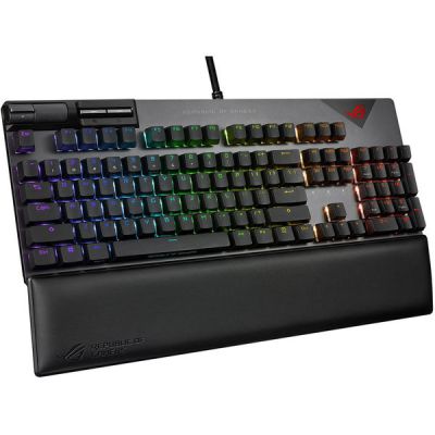 image ASUS ROG Strix Flare II - Clavier mécanique Gaming AZERTY, switches mécaniques ROG NX Red, des Touches ABS, des Commandes en métal et Un Repose-Poignets Amovible