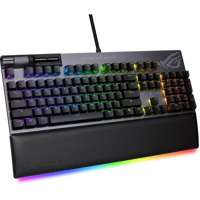 image ASUS ROG Strix Flare II Animate - Bluetooth Clavier mécanique Gaming AZERTY avec écran LED Anime Matrix, switches opto-mécaniques ROG NX Red, Repose-Poignet Lumineux, éclairage Aura Sync