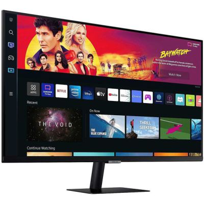 image Samsung Smart Monitor M7 32’’ en resolution UHD 4K. Le 1er écran tout-en-un pour accéder facilement à vos applications de divertissement et travail. LS32BM700UUXEN