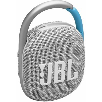 image JBL Clip 4, Enceinte Bluetooth portable, étanche à l'eau et à la poussière, Mousqueton intégré, Autonomie 10h, Blanche