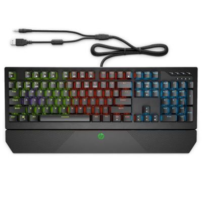 image HP Pavilion Gaming 800 - Clavier Mécanique Gaming AZERTY (Filaire - USB, Anti-Ghosting, Switch Cherry MX Red, Rétroéclairage LED 4 zones) - Noir