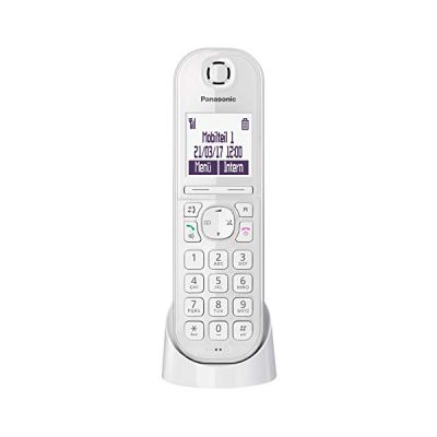 image Panasonic Téléphone IP DECT KX-TGQ200GW (sans fil, compatible CAT-iq 2.0, mode mains libres, verrouillage de l'appelant, Eco-Plus, téléphone numérique) Blanc