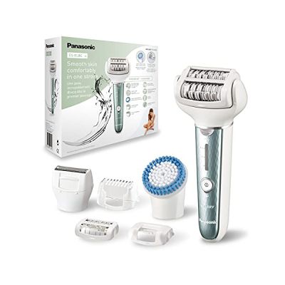 image Panasonic - Personalcare Es-El8c-G503 | Épilateur Electrique Femme - Double Rangée De Disques Avec 60 Pinces Wet & Dry Lumiere Led 9 Accessoires Tête Pivotante Flexible À 90° Vert/Blanc -