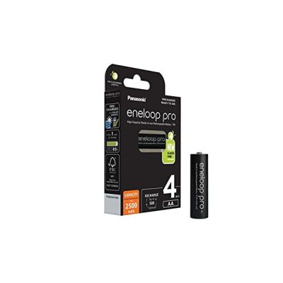 image eneloop Pro, Piles Rechargeables AA/Mignon, Lot de 4, capacité de Min. 2500 mAh, Piles Ni-MH, prêt à l'emploi, Rechargeables jusqu'à 500 Fois, Emballage sans Plastique, Pro, Noires