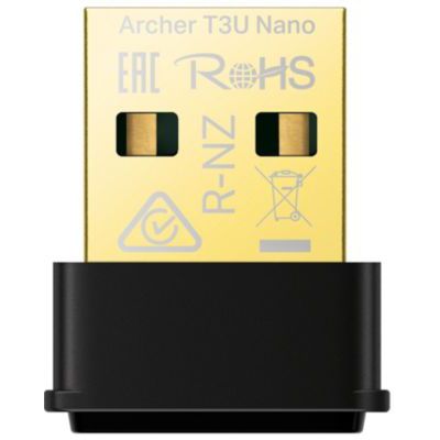 image TP-Link Archer T3U Nano AC1300 Adaptateur USB Wi-FI Double Bande (867 Mbit/s 5 GHz, 400 Mbit/s 2,4 GHz, Norme WPA3, MU-MIMO, Windows 11/10/8.1/8/7/XP, Mac OS) Noir/doré