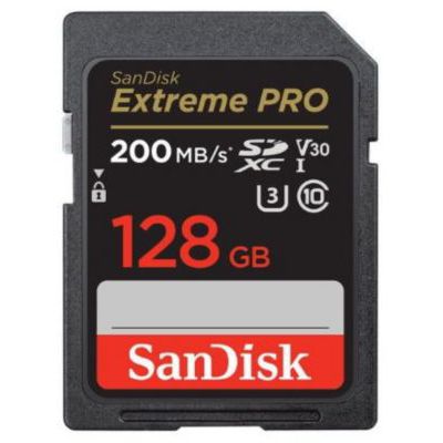 image SanDisk 128 Go Extreme PRO carte SDXC + RescuePRO Deluxe, jusqu'à 200 Mo/s, UHS-I, Classe 10, U3, V30
