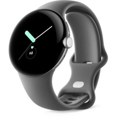 image Google Pixel Watch – Montre connectée Android avec suivi et analyse des activités – Boîtier en acier inoxydable Argent Poli avec bracelet sport couleur Charbon, LTE