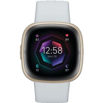 image Montre connectée sport et santé Fitbit Sense 2 avec GPS intégré, fonctionnalités avancées pour la santé, jusqu’à 6 jours d’autonomie de batterie, Bleu brumeux/aluminium or pâle