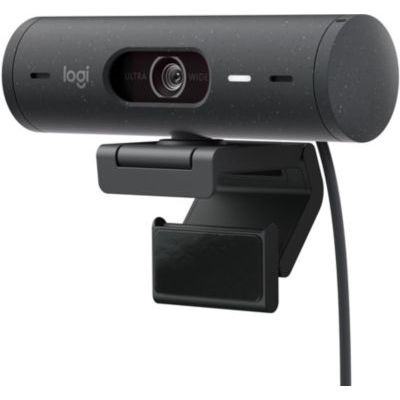 image Logitech Brio 500 Webcam Streaming HD avec Expo Auto, Mode ’Show’, Deux Micros à Réduction de Bruit, Clapet Confidentiel, Compatible Microsoft Teams, Google Meet, Zoom, Câble USB-C - Graphite