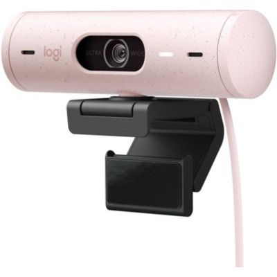 image Logitech Brio 500 Webcam Streaming HD avec Expo Auto, Mode ’Show’, Deux Micros à Réduction de Bruit, Clapet Webcam Confidentiel, Compatible Microsoft Teams, Google Meet, Zoom, Câble USB-C - Rose