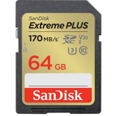 image SANDISK - CARDS Extreme Plus 64GB SDHC Memory Card 170MB/S 80MB/S UHS-I Class