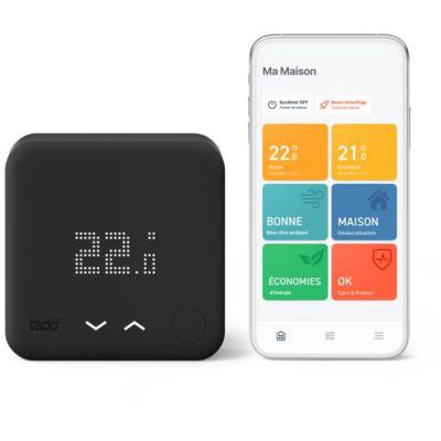 image tado° Kit de Démarrage Thermostat Intelligent Filaire V3+ – Black Edition - Thermostat connecté pour chaudière et chauffage au sol – Compatible avec Alexa, Google Assistant et Siri
