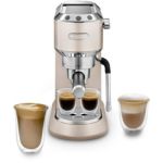 image produit De'Longhi Dedica Arte EC 885.​BG Machine à expresso avec buse MyLatterArt en mousse de lait, design compact, 15 cm de large, réservoir d'eau de 1 litre, tampons E.S.E Beige